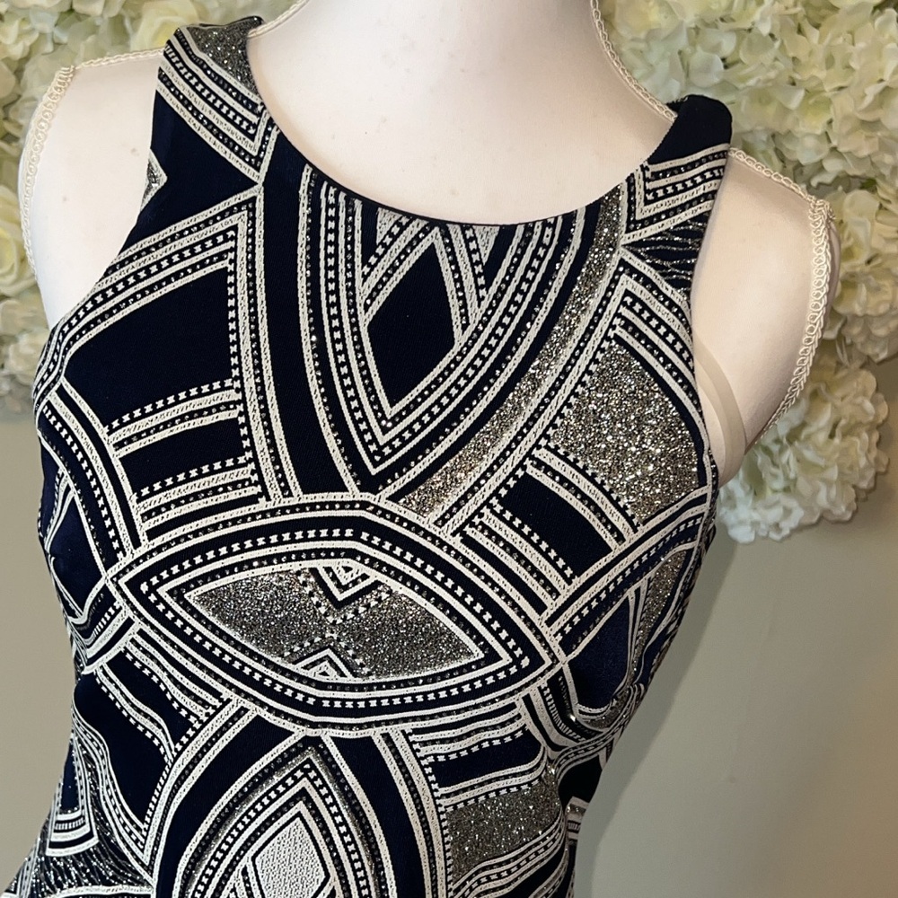 Navy and White Sparkle Sleeveless Mini Dress - Picture 2 of 8